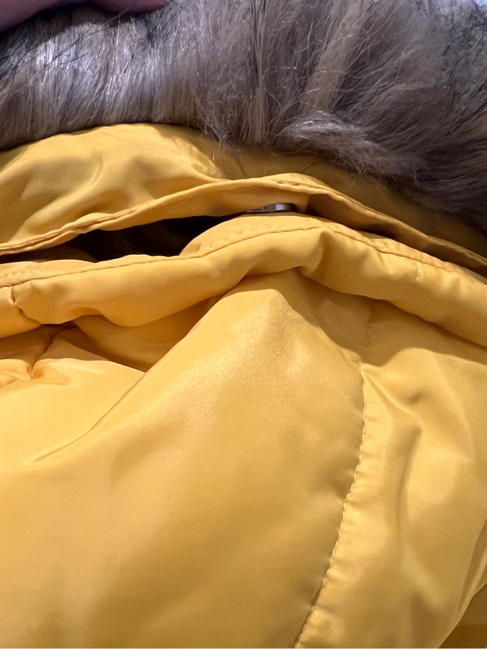 Tommy Hilfiger Yellow Midi Puffer Winter Jacket Faux Fur Hood - Picture 9 of 9